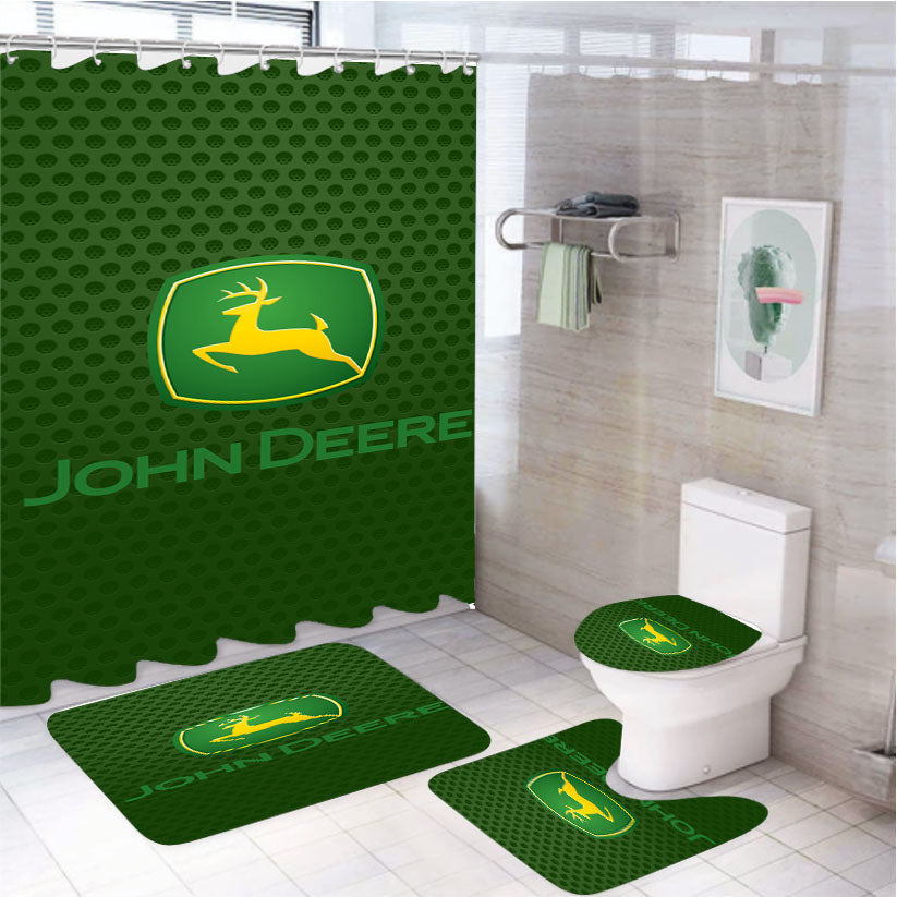 John Deere Green Carbon Fiber Logo 4Pcs Bathroom Set Shower Curtain