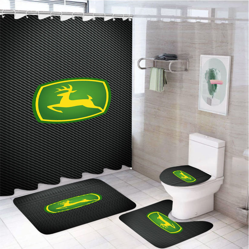 John Deere Logo Carbon Fiber 4Pcs Bathroom Set Shower Curtain