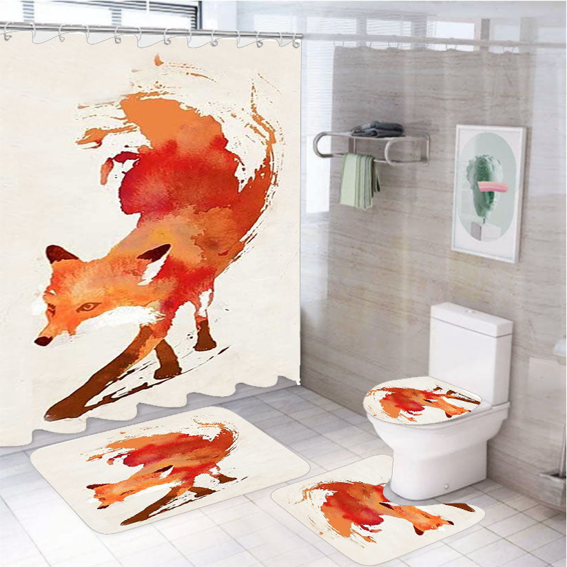 Jump Fox Art 4Pcs Bathroom Set Shower Curtain