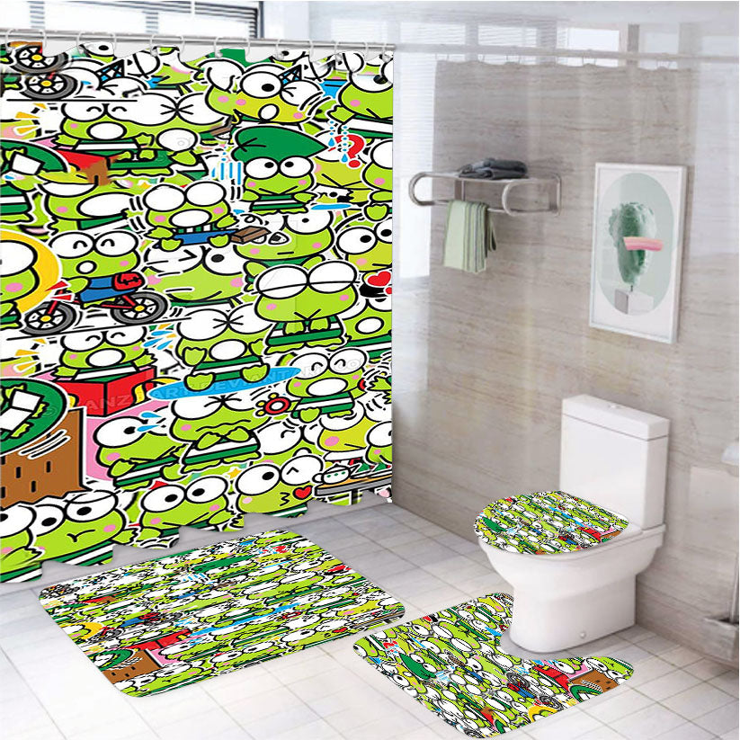 Keroppi Collage 4Pcs Bathroom Set Shower Curtain