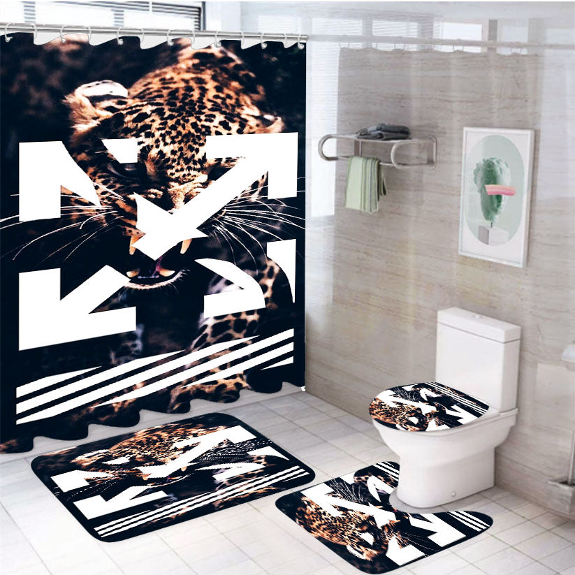 Leopard X Off White 4Pcs Bathroom Set Shower Curtain