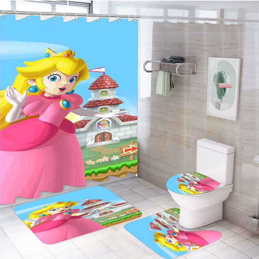 Mario And Princess Peach Left 4Pcs Bathroom Set Shower Curtain