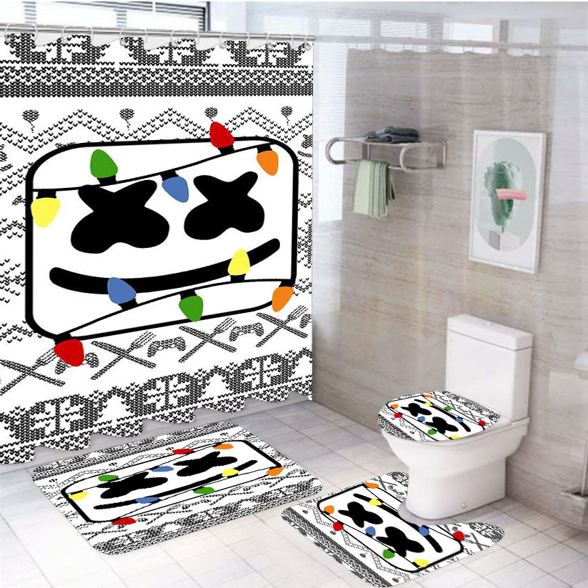 Marshmello Christmas 4Pcs Bathroom Set Shower Curtain