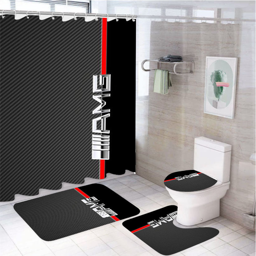 Mercedes Benz Amg Logo Carbon 4Pcs Bathroom Set Shower Curtain