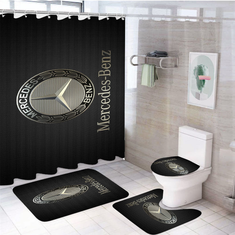 Mercedes Benz Car Logo 4Pcs Bathroom Set Shower Curtain