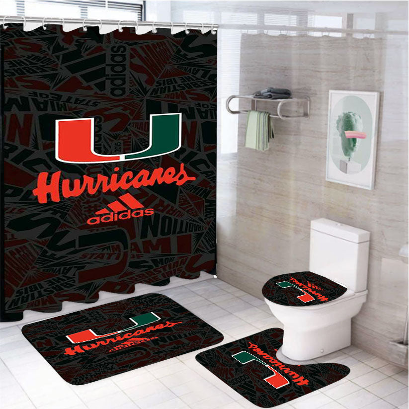 Miami Hurricanes Um Adidas 4Pcs Bathroom Set Shower Curtain