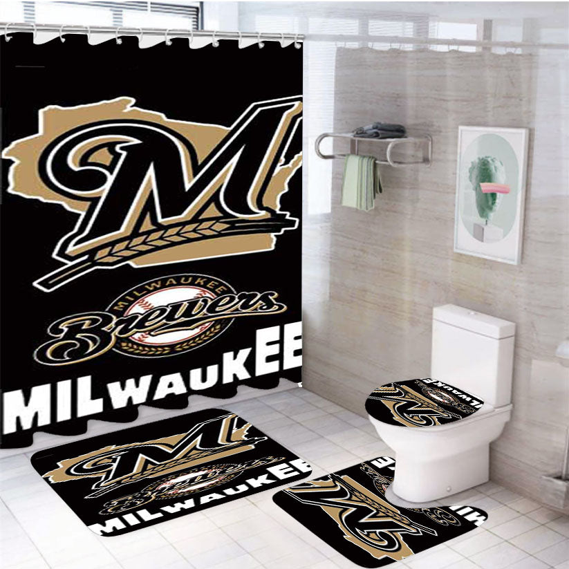 Milwaukee Brewers Logos 4Pcs Bathroom Set Shower Curtain
