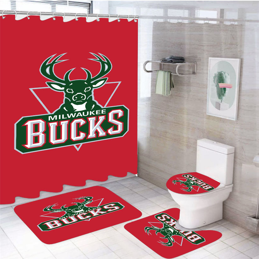 Milwaukee Bucks Red Logo 4Pcs Bathroom Set Shower Curtain