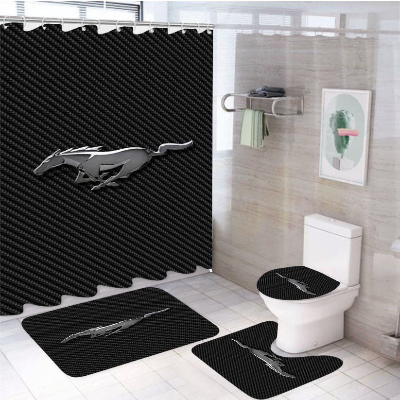 Mustang Logo 4Pcs Bathroom Set Shower Curtain