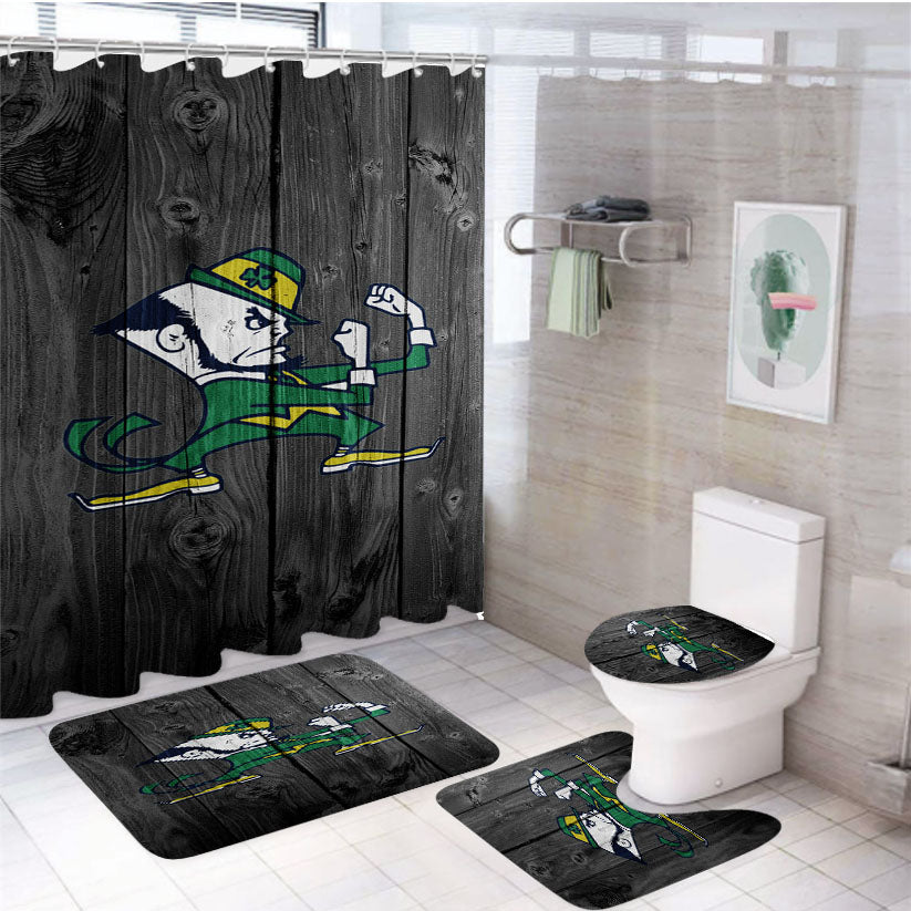 New University Of Notre Dame Logo Dark Wood Wallpaper 4Pcs Bathroom Set Shower Curtain