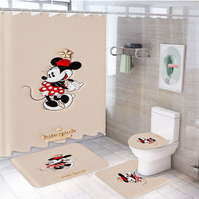 New York Kate Spade X Minnie Mouse 4Pcs Bathroom Set Shower Curtain