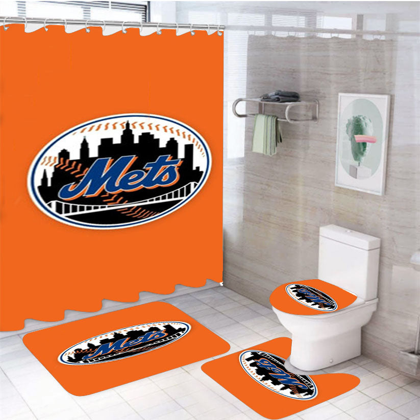 New York Mets Ball Logo 4Pcs Bathroom Set Shower Curtain
