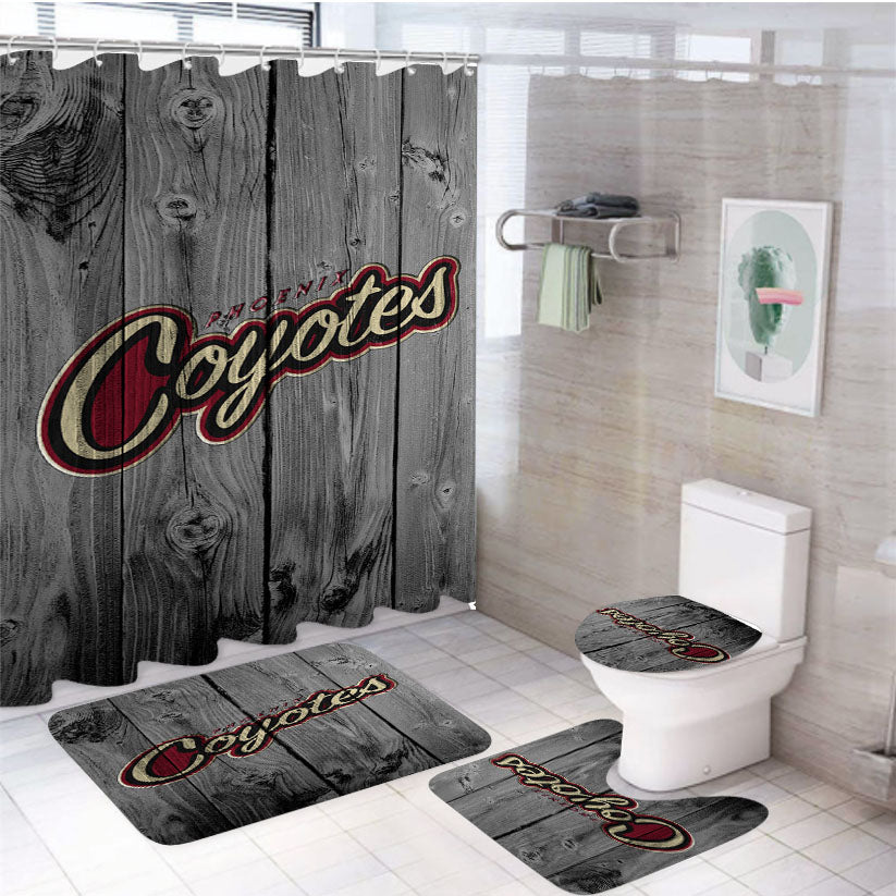 Nhl Arizona Coyotes Logo Dark Wood Wallpaper 4Pcs Bathroom Set Shower Curtain