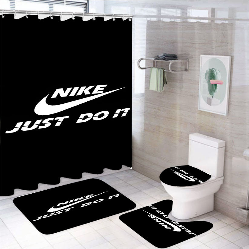 Nike Just Do It Black 4Pcs Bathroom Set Shower Curtain