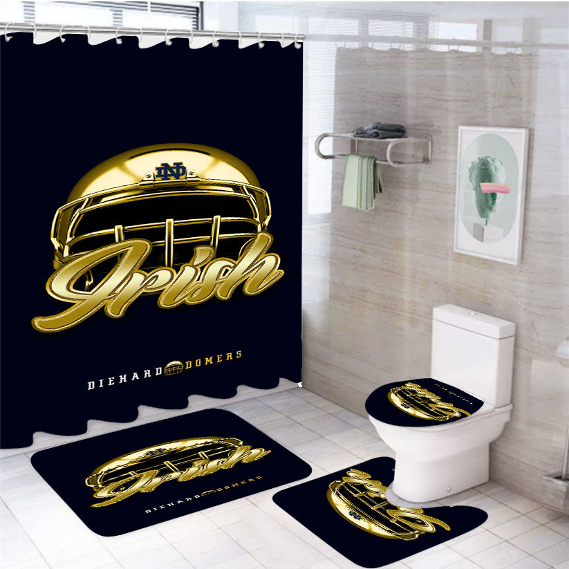 Notre Dame Fighting Irish Diehard Domers Golden Helmet Art 4Pcs Bathroom Set Shower Curtain