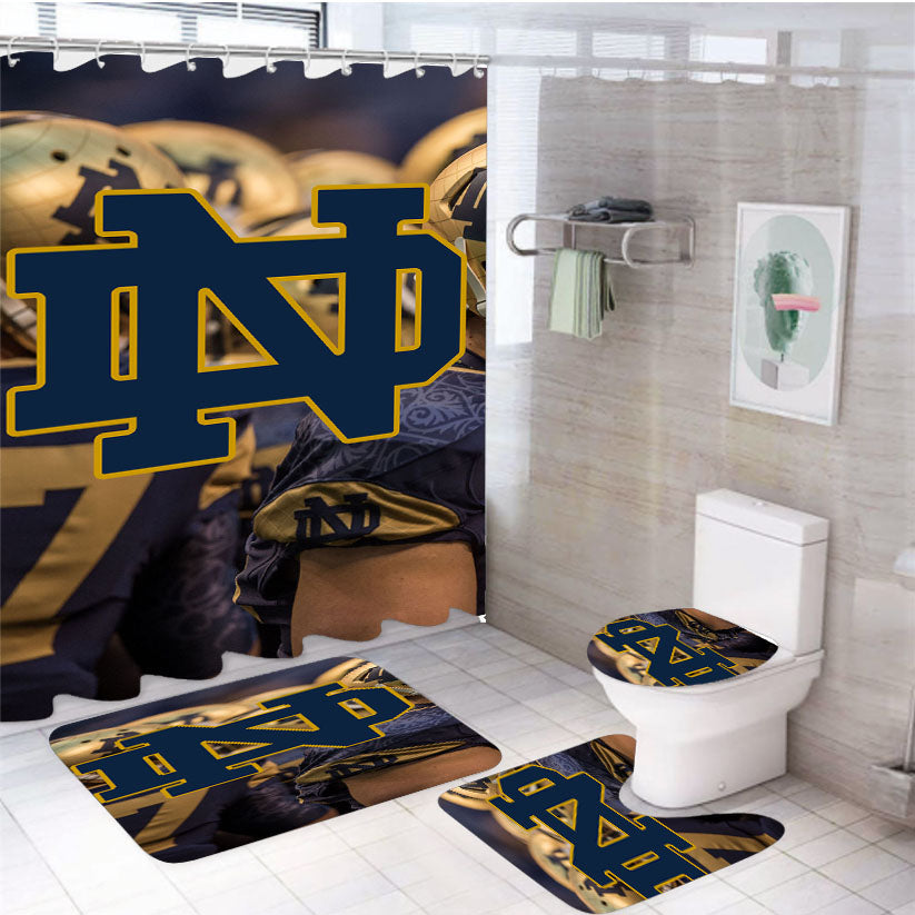 Notre Dame Fighting Irish Helmet With Logo 4Pcs Bathroom Set Shower Curtain