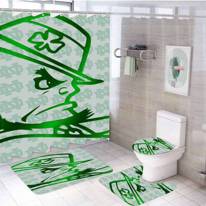 Notre Dame Green Metallic Wallpaper 4Pcs Bathroom Set Shower Curtain