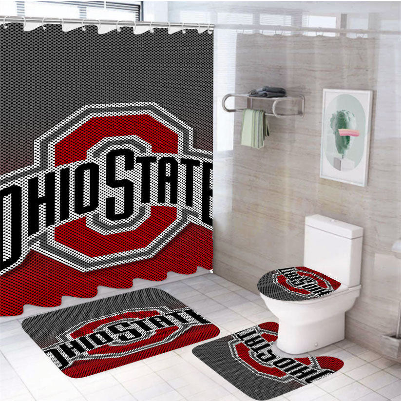 Ohio State Buckeyes Carbon Fiber Logo 4Pcs Bathroom Set Shower Curtain