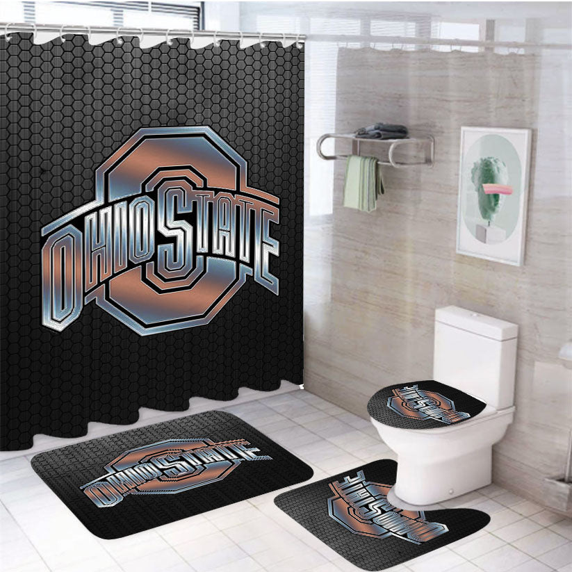 Ohio State Silver Metal Emblem 4Pcs Bathroom Set Shower Curtain