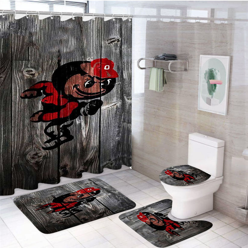 Ohio State Wood Syle 4Pcs Bathroom Set Shower Curtain