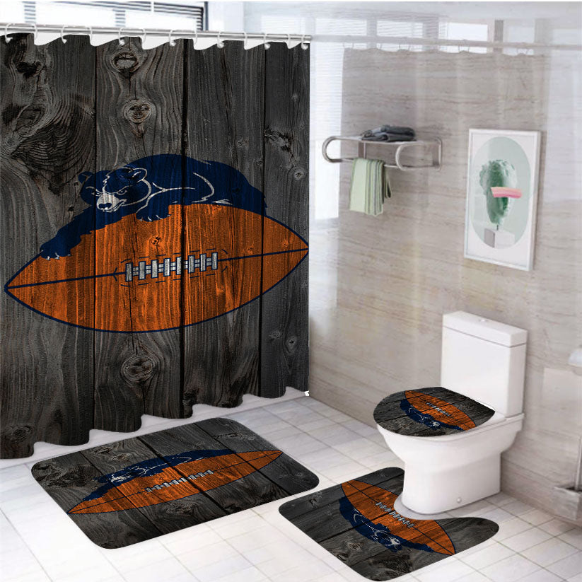 Old Chicago Bears Nfl Logo Dark Wood Wallpaper 4Pcs Bathroom Set Shower Curtain