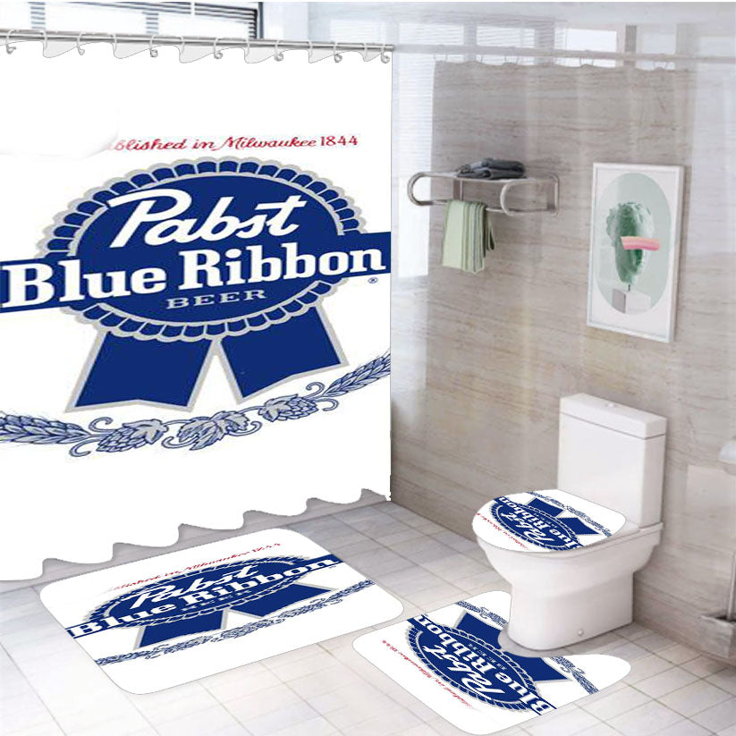 Pabst Blue Ribbon Beer 4Pcs Bathroom Set Shower Curtain