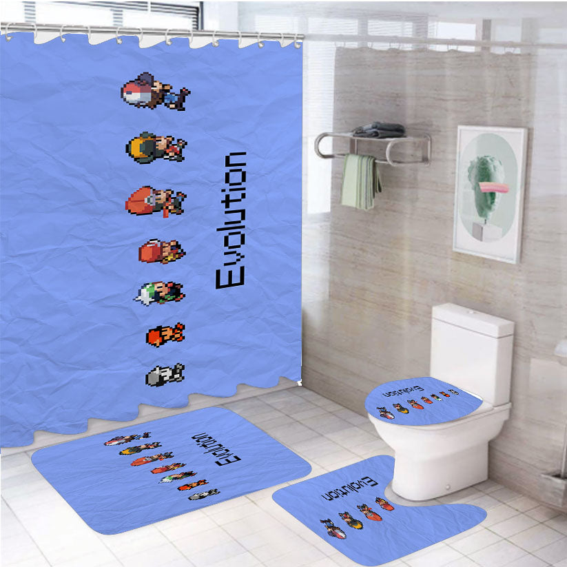 Paper Pokemon Evolution 4Pcs Bathroom Set Shower Curtain