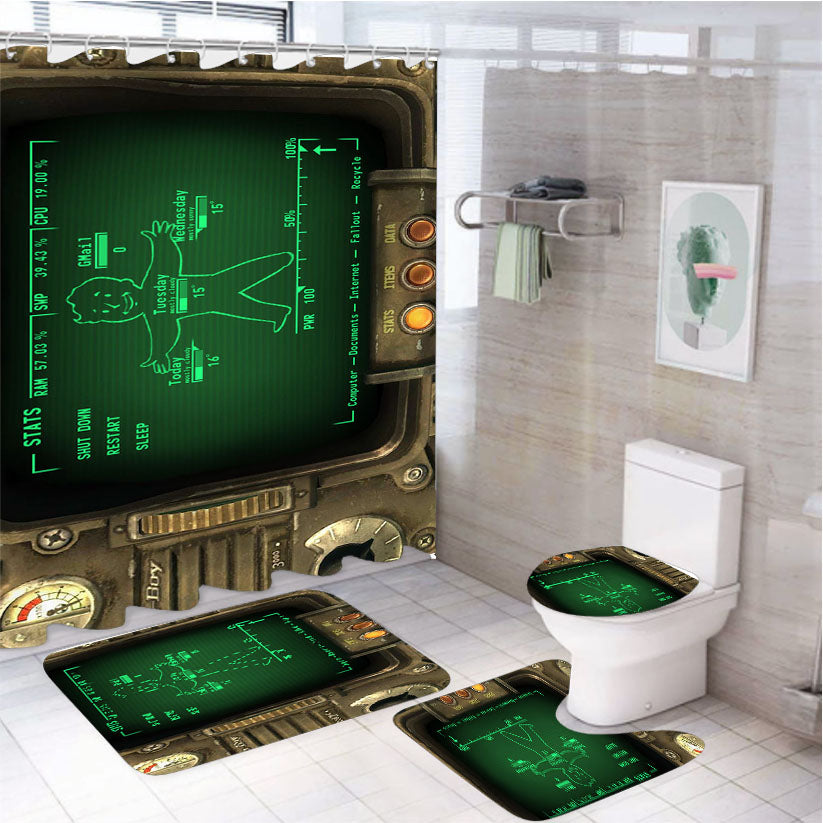 Pipboy 3000 Fallout Game 4Pcs Bathroom Set Shower Curtain