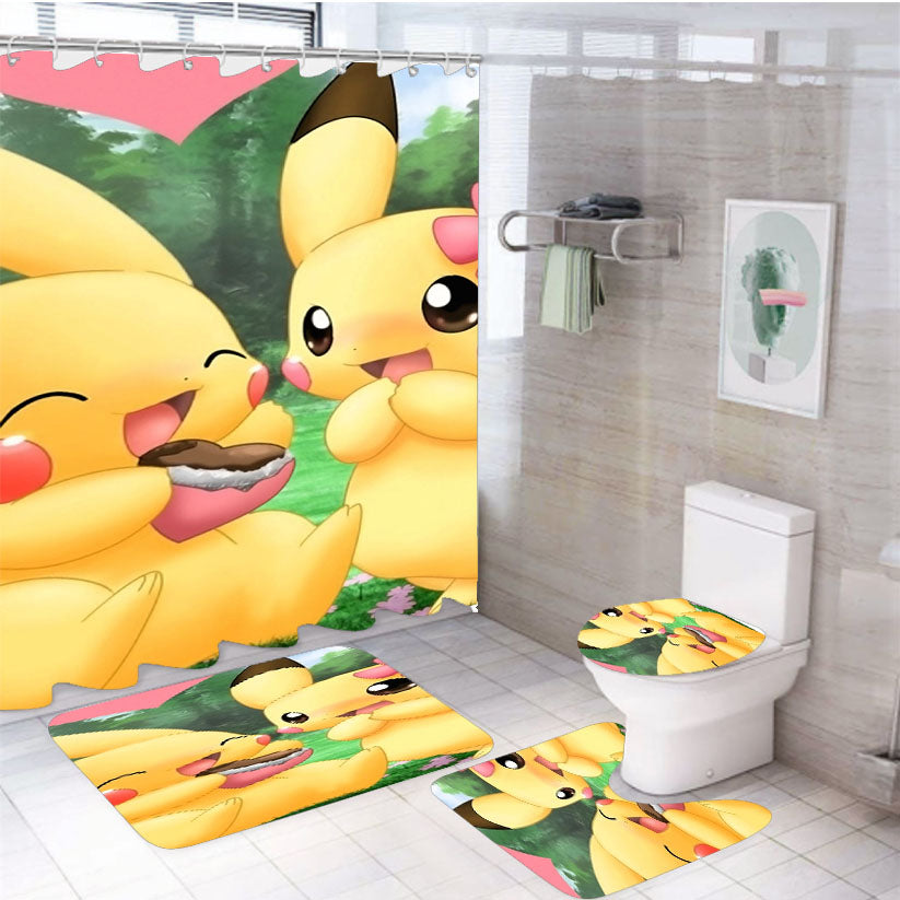Pokemon 4Pcs Bathroom Set Shower Curtain