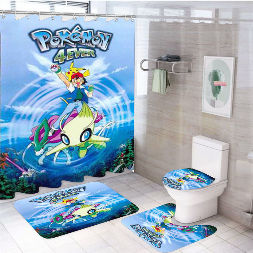 Pokemon 4Ever 4Pcs Bathroom Set Shower Curtain