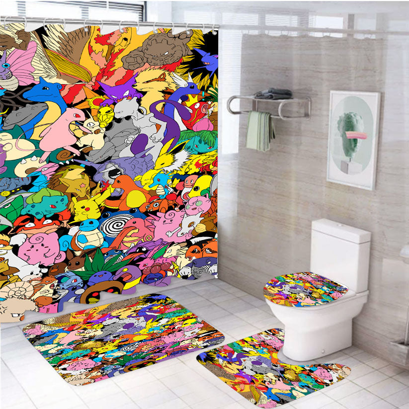 Pokemon All Character 4Pcs Bathroom Set Shower Curtain