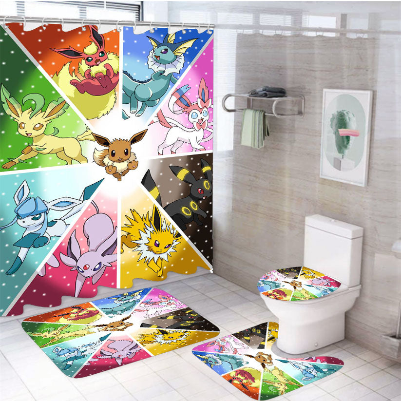 Pokemon All Characters 4Pcs Bathroom Set Shower Curtain