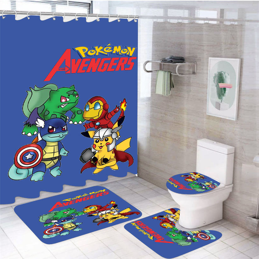 Pokemon Avengers 4Pcs Bathroom Set Shower Curtain