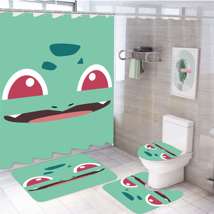 Pokemon Bulbasaur 4Pcs Bathroom Set Shower Curtain