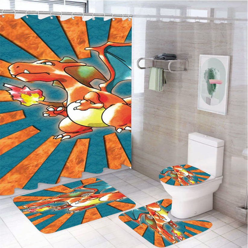 Pokemon Charizard 4Pcs Bathroom Set Shower Curtain