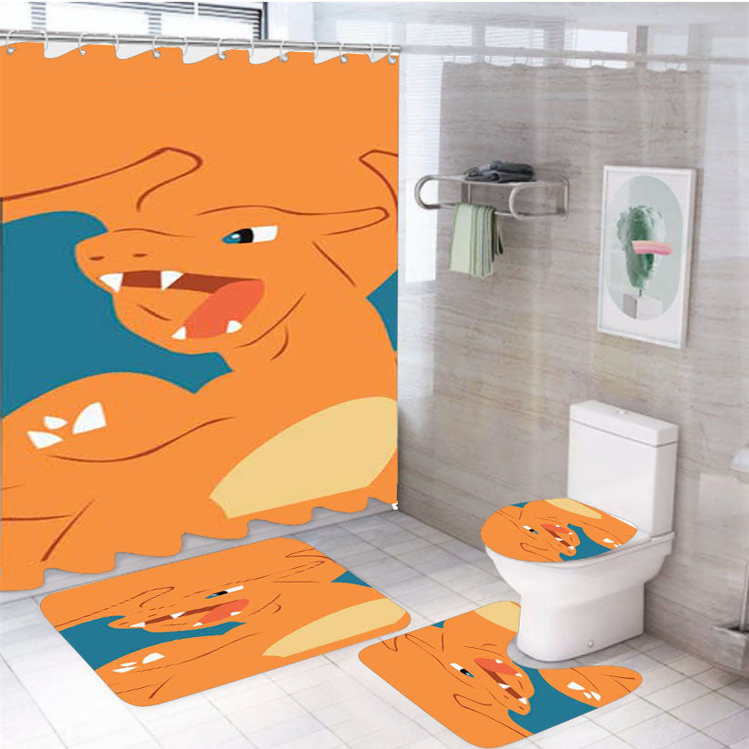Pokemon Charizard Orange Bkg 4Pcs Bathroom Set Shower Curtain
