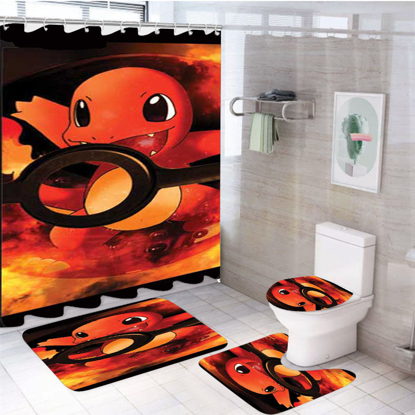 Pokemon Charmander Ball 4Pcs Bathroom Set Shower Curtain