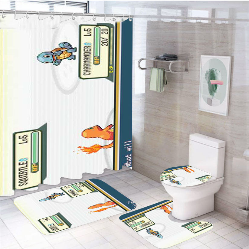 Pokemon Charmander Squirtle Battle 4Pcs Bathroom Set Shower Curtain