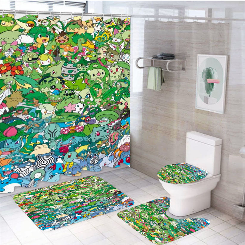 Pokemon Color Spectrum Green To Blue 4Pcs Bathroom Set Shower Curtain