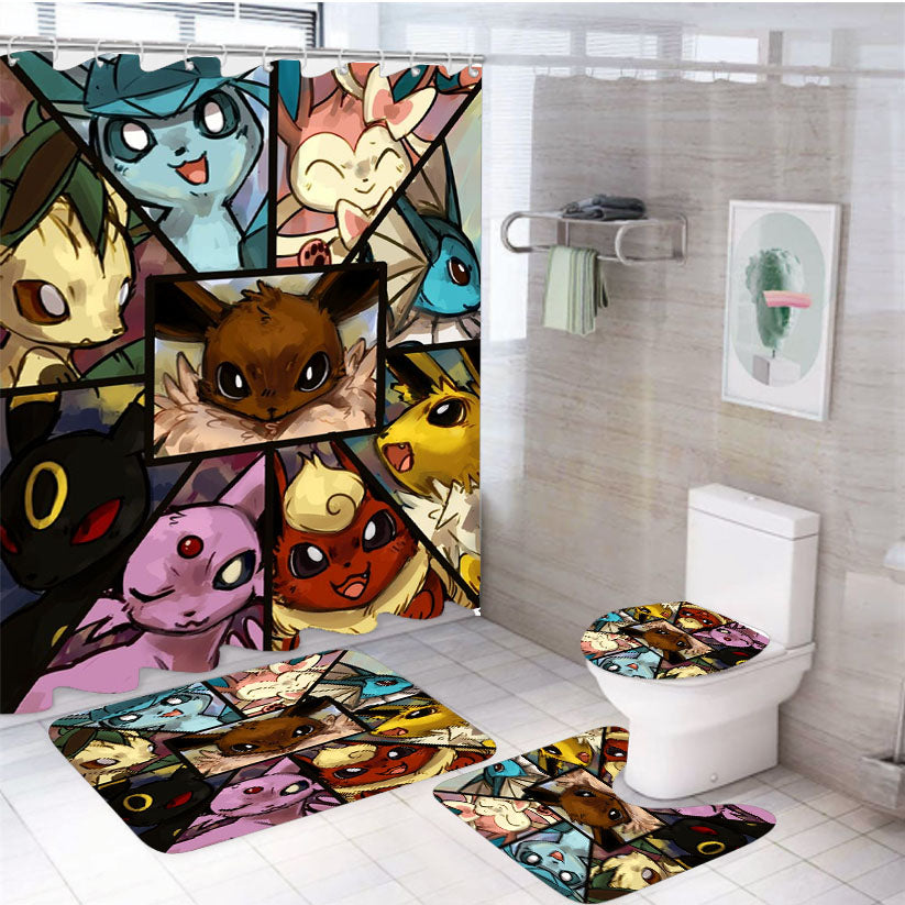 Pokemon Eevee Collage 4Pcs Bathroom Set Shower Curtain