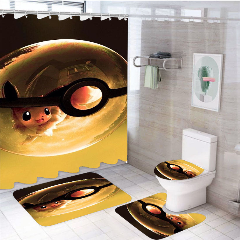 Pokemon Eevee Pokeball 4Pcs Bathroom Set Shower Curtain
