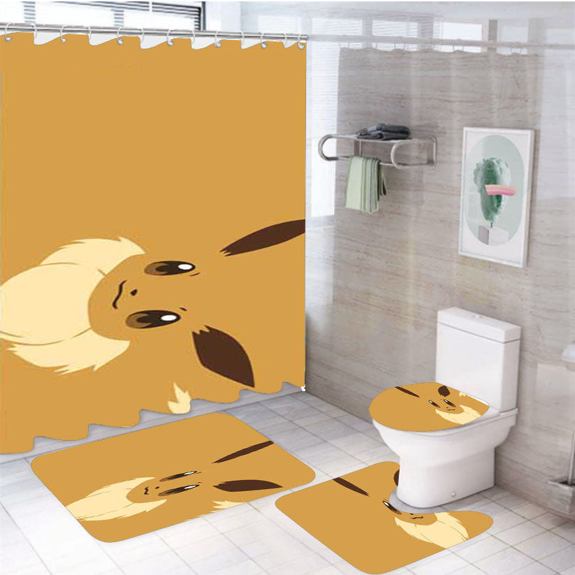 Pokemon Evee Face 4Pcs Bathroom Set Shower Curtain