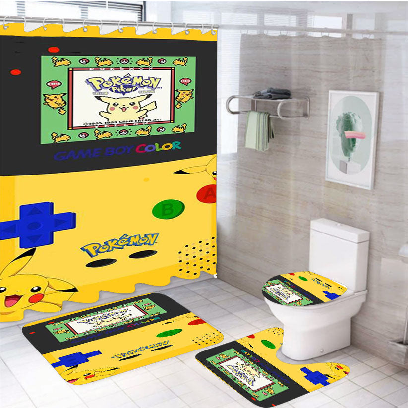 Pokemon Game Boy Color 4Pcs Bathroom Set Shower Curtain