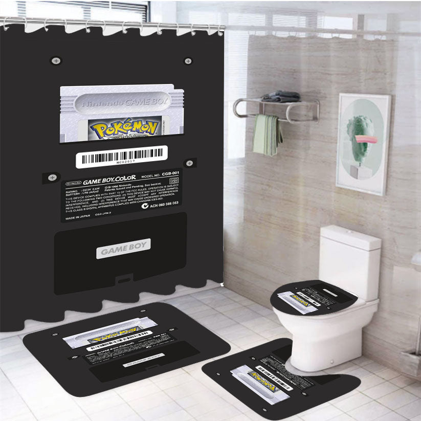 Pokemon Gameboy Color Silver Cartridge 4Pcs Bathroom Set Shower Curtain
