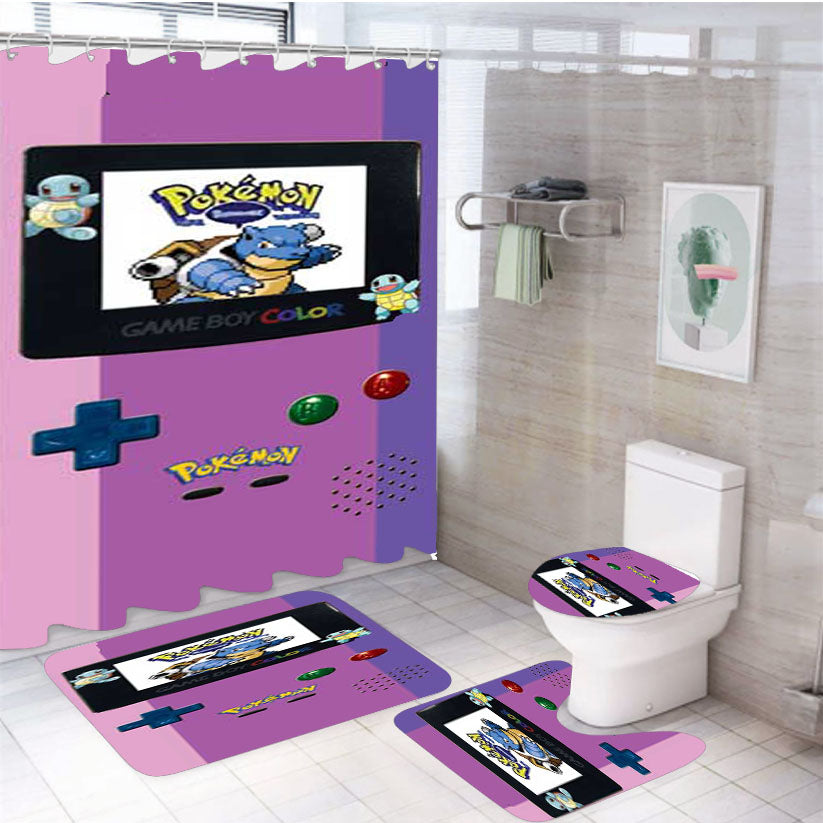 Pokemon Gameboy Purple 4Pcs Bathroom Set Shower Curtain