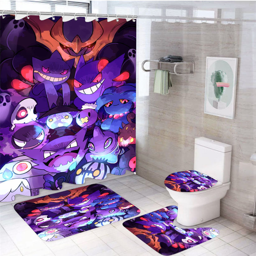 Pokemon Gastly Haunter Gengar Art Go 4Pcs Bathroom Set Shower Curtain