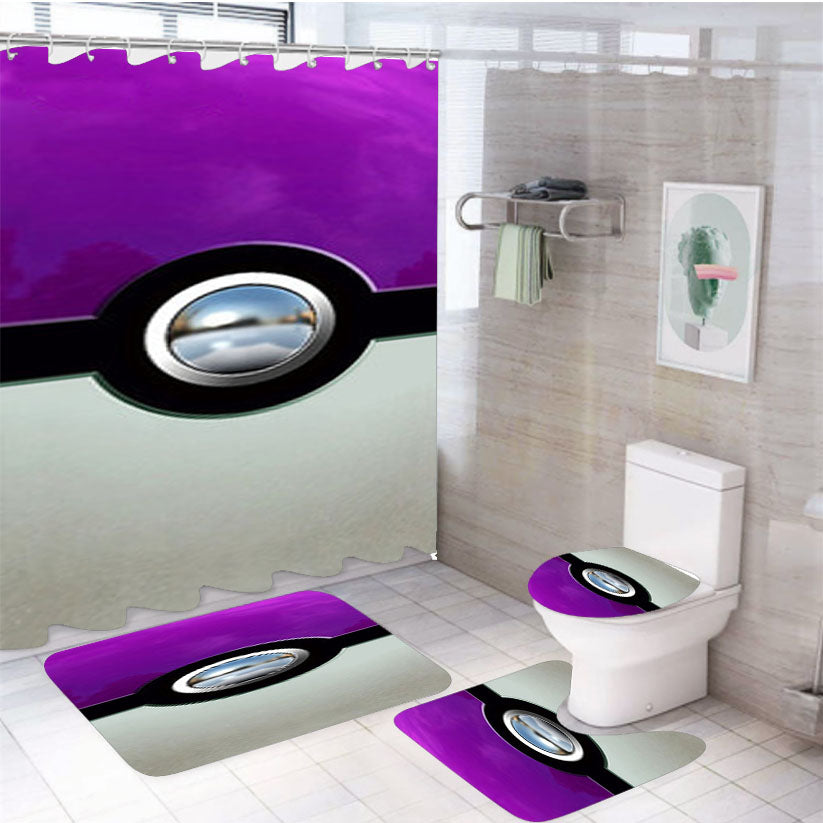 Pokemon Gengar Purple Pokeball 4Pcs Bathroom Set Shower Curtain
