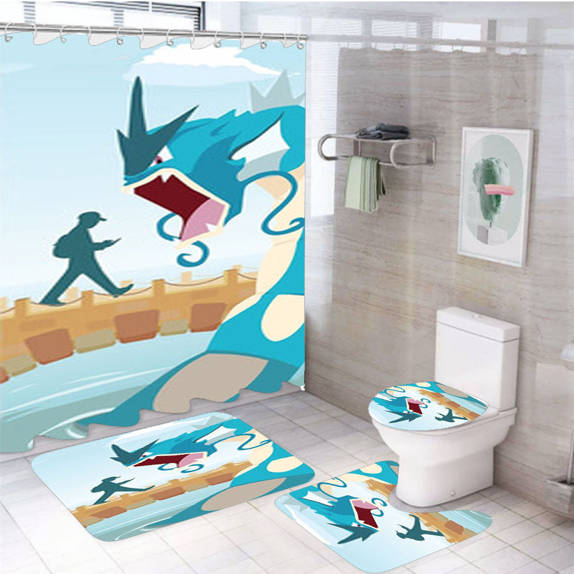Pokemon Go Gyarados Loading Screen 4Pcs Bathroom Set Shower Curtain