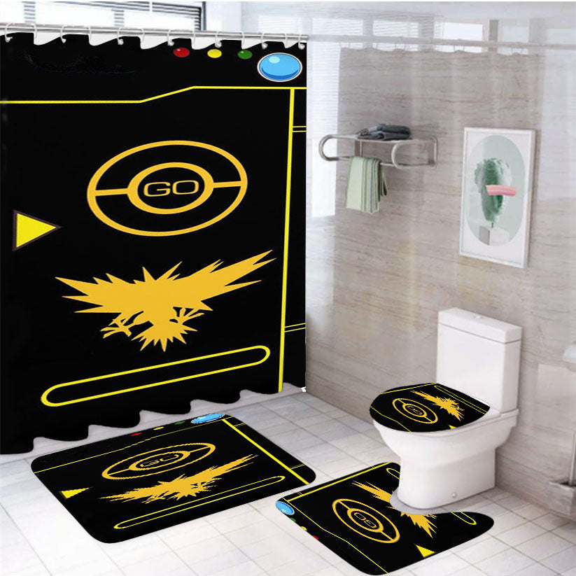 Pokemon Go Pokedex Team Instinct Black 4Pcs Bathroom Set Shower Curtain