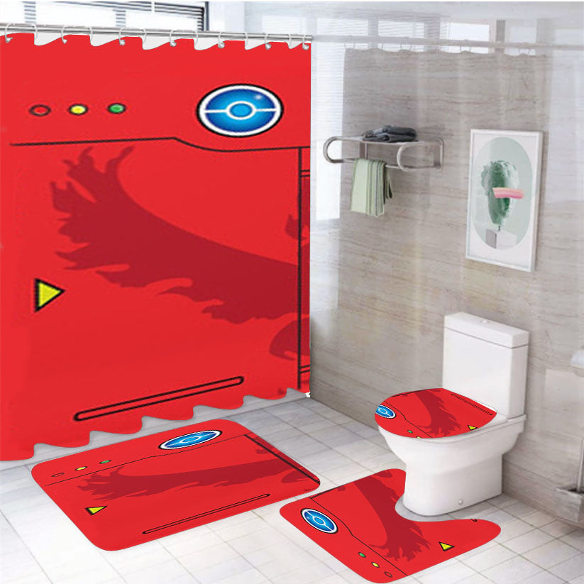 Pokemon Go Team Valor Pokedex 4Pcs Bathroom Set Shower Curtain